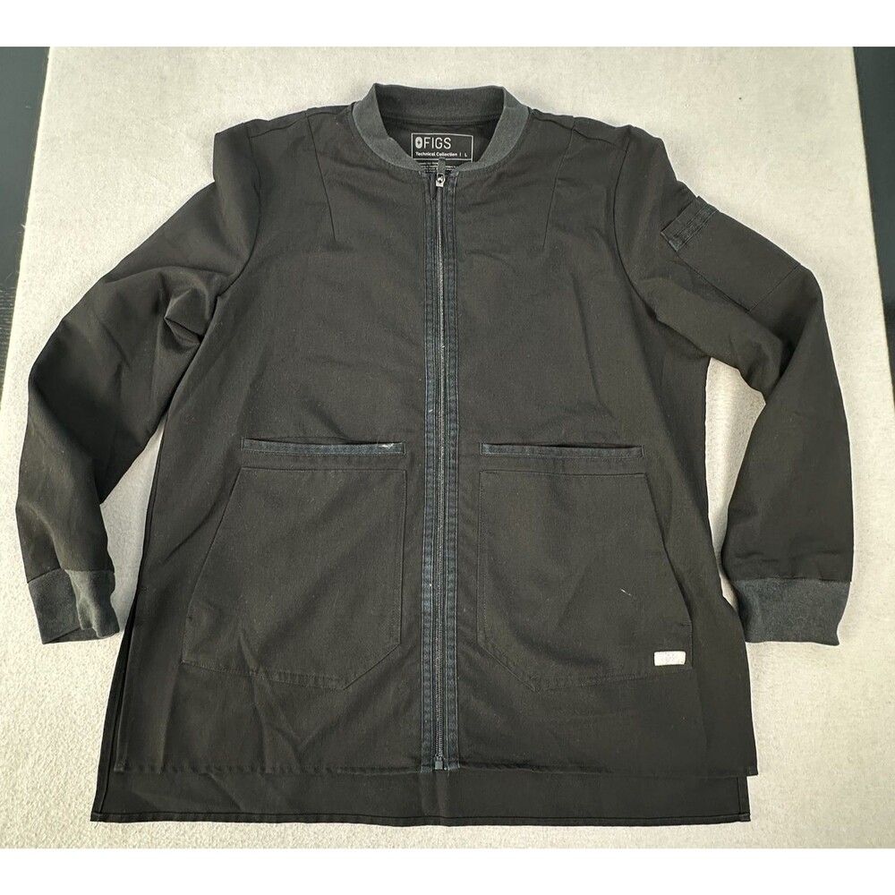 Figs Bellery Scrub Jacket Women’s L Black Full Zip Vet Animal Shelter Hospital